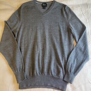 Jos A Bank Traveler Merino Wool Sweater Men Size Large Pullover V Neck Gray